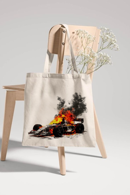 "Flaming F1 Car" PrintedTote Bag