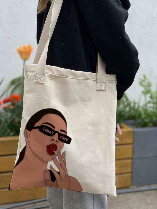 "I don't care" Printed Tote bags